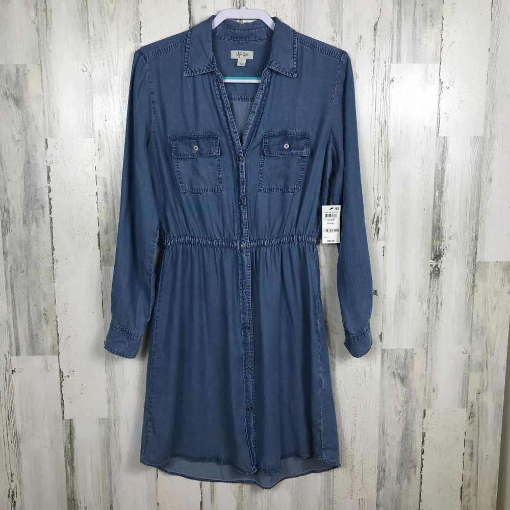 NWT Style & Co. Denim-Look Long Sleeve Shirtdress in Blue